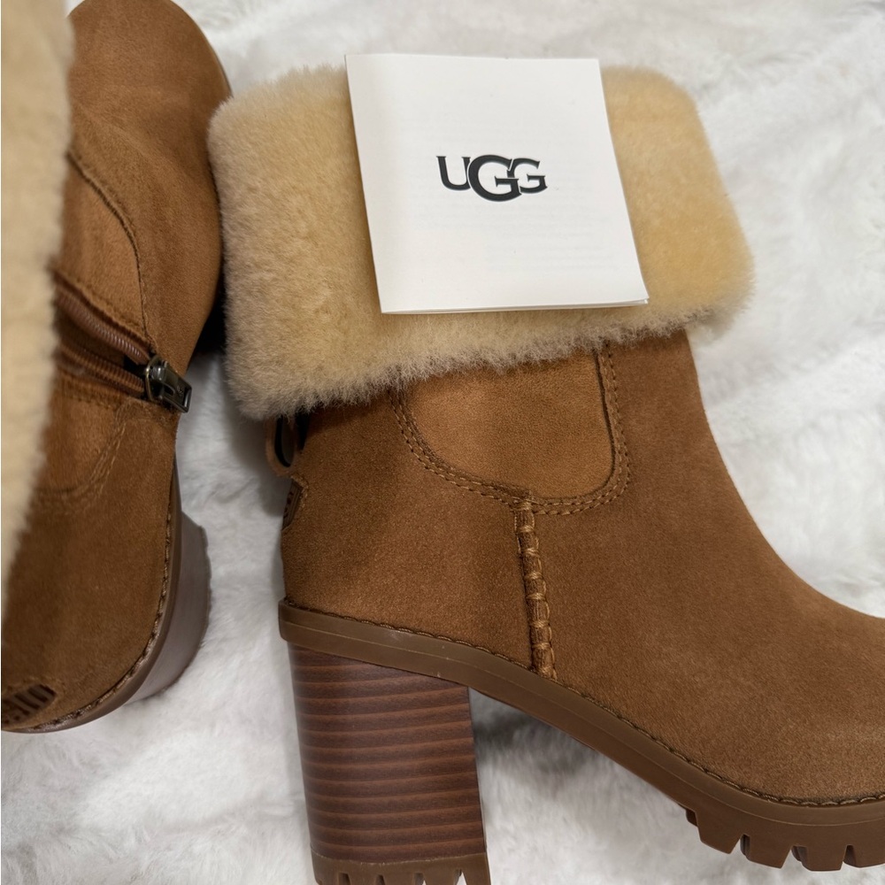UGG Tan Heeled Boots with Shearling Cuff ! New with tag